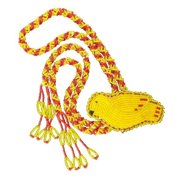 Handmade Beaded Lariat Necklace With Yellow Bird Pendant Red Yellow HS205 - Picture 2 of 7